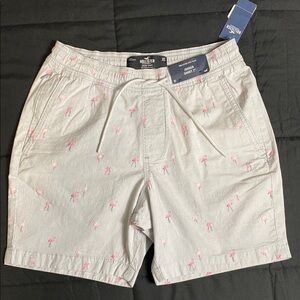 Hollister Men's Gray Shorts with Pink Flamingo Print